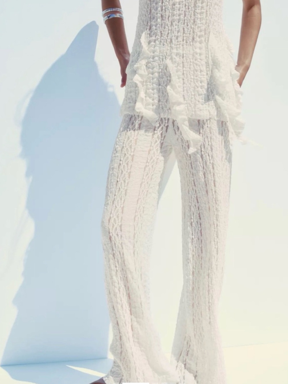 Zara Sheer Textured Wide Leg Pant